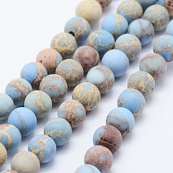 Natural Imperial Jasper Beads Strands, Dyed, Frosted, Round, Light Sky Blue, 6mm, Hole: 1mm, about 63pcs/strand, 15.3 inch(39cm)(X-G-K232-6mm-01A)