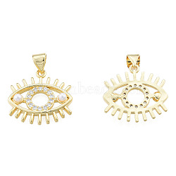 Brass Micro Pave Clear Cubic Zirconia Pendants, with ABS Plastic Imitation Pearl Beads, Nickel Free, Eye, Real 18K Gold Plated, 18.5x19x3.5mm, Hole: 3x4mm(ZIRC-N039-260)