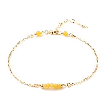 Natural Dyed Malaysia Jade Link Anklets for Women, Brass Chain Anklets, Golden, Gold, 10-1/4 inch(26cm), 2mm