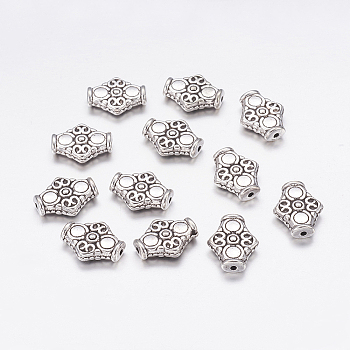 Tibetan Style Alloy Beads, Rhombus, Cadmium Free & Lead Free, Antique Silver, 15x12.5x4.5mm, Hole: 1.5mm