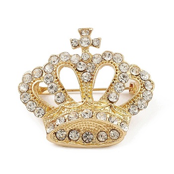 Rhinestone Crown Brooch Pin, Alloy Badge for Backpack Clothes, Golden, 30.8x35x16.5mm