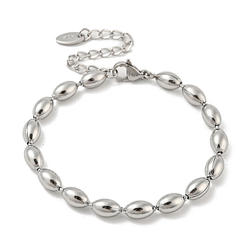 201 Stainless Steel Rugby Beaded Chain Bracelets, Stainless Steel Color, 6-3/8 inch(16.2cm), Wide: 5mm