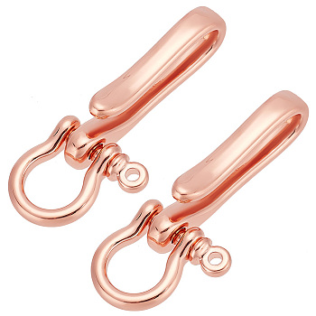 Elite 2Pcs Brass Shackle Clasps with Brass S Hook Clasps, Car Keychain for Men Wallet Chain Accessory, Rose Gold, 65x25x15mm, Hole: 3mm