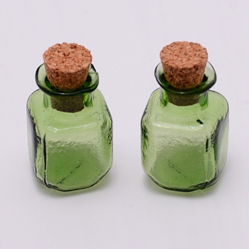 Mini High Borosilicate Glass Bottles, with Cork Stoppers, Wishing bottles, Square, Yellow Green, 2.7x1.45x1.45cm