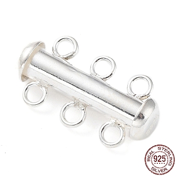 925 Sterling Silver Slide Lock Clasps, Peyote Clasps, 3 Strands, 6 Holes, Tube, Silver, 20x11x6mm, Hole: 1.9mm