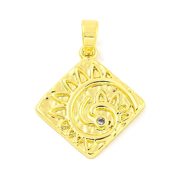 Brass Micro Pave Clear Cubic Zirconia Pendants, Real 18K Gold Plated, Rhombus, 20x17.5x2mm, Hole: 4.5x3.5mm