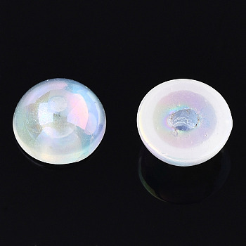 Electroplated ABS Plastic Imitation Pearl Beads, Half Round, Half Drilled, Creamy White, 8x4mm, Half Hole: 1.4mm
