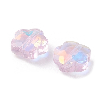 Transparent Electroplate Glass Beads, AB Color, Faceted Flower, Pink, 9.5x10x5mm, Hole: 1.2mm