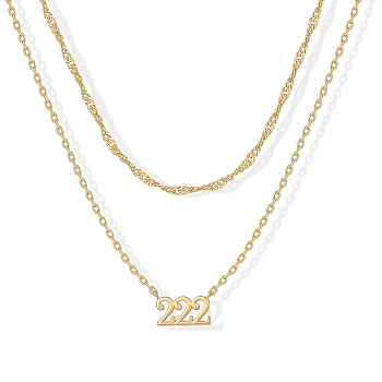 304 Stainless Steel Figure Pendant Double Layer Necklaces for Women, Golden, Number 222, 17.72 inch(45cm), 2pcs/set
