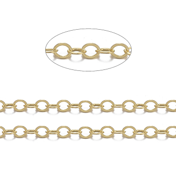 Brass Flat Oval Cable Chains, Unwelded, Cadmium Free & Nickel Free & Lead Free, Golden, 3.5x3x0.5mm