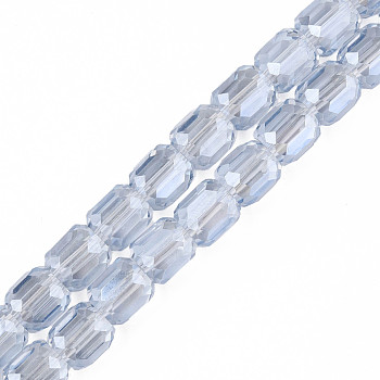 Electroplate Transparent Glass Beads Strands, Faceted, Column, Cornflower Blue, 8x8mm, Hole: 1.2mm, about 79~80pcs/strand, 25.59 inch~27.17 inch(65~69cm)