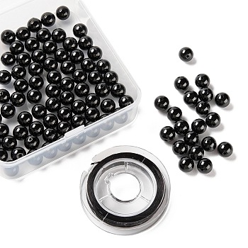 100Pcs 8mm Natural Black Tourmaline  Round Beads, with 10m Elastic Crystal Thread, for DIY Stretch Bracelets Making Kits, 8mm, Hole: 0.8mm