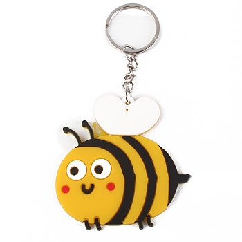 PVC Plastic Bees Pendant Keychain, with Metal Key Rings, for Car Key Bag Charms Accessories, Yellow, 21cm