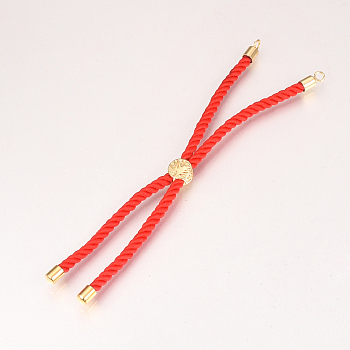 Nylon Cord Bracelet Making, with Brass Findings, Long-Lasting Plated, Slider Bracelets, Flat Round, Red, Real 18K Gold Plated, 3-7/8 inch~5-1/8 inch(100~130mm), 3mm