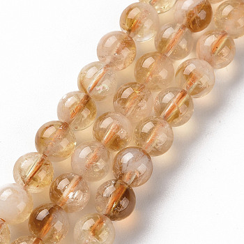 Heated Natural Citrine Beads Strands, Round, 6~7mm, Hole: 0.7mm, about 63~64pcs/strand, 15.35 inch(39cm)
