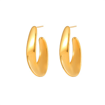 304 Stainless Steel Stud Earrings, Half Hoop Earrings, Golden, 28.5mm