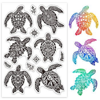 Custom Summer Theme PVC Plastic Clear Stamps, for DIY Scrapbooking, Photo Album Decorative, Cards Making, Turtle, 160x110mm