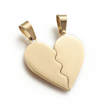 304 Stainless Steel Split Pendants, Ion Plating(IP), Valentine's Day Style, Double Heart, Golden, 26x25.5x1.4mm, Hole: 4x7mm