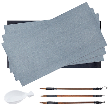 Gridded Magic Cloth Water-Writing, with Spoon Shape Ink Tray Containers and Chinese Calligraphy Brushes Pen, for Practicing Chinese Calligraphy, White, 679x342x0.1mm