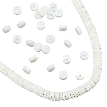 Natural Trochid Shell/Trochus Shell Beads Strands, Flat Round/Disc, Floral White, 8x2mm, Hole: 0.8mm, about 173pcs/strand, 15.5 inch(39.5cm)