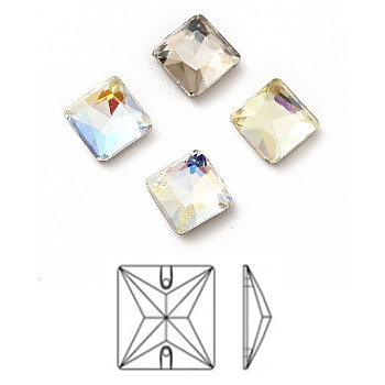 K9 Glass Rhinestone Cabochons, Flat Back & Back Plated, Faceted, Square, Mixed Color, 5x5x2mm