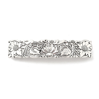 Alloy Retro Hair Barrettes, Hair Accessories for Women & Girls, Rectangle with Flower, Antique Silver, 82x19x11mm