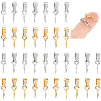 60Pcs 2 Colors 304 Stainless Steel Screw Eye Peg Bails, Golden & Stainless Steel Color, 16mm, Hole: 6x3mm, Pin: 1.3mm, 30Pcs/color