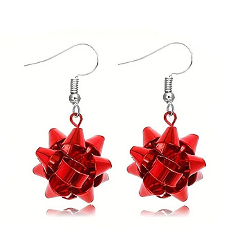 Christmas Theme Alloy Plastic Dangle Earrings, with Enamel, Platinum, Flower, 40.6x22.6mm