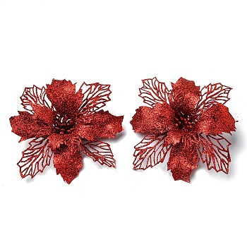 Plastic Glitter Artificial Flower, for Christmas Tree Decorations, Red, 160~165x160~165x40mm