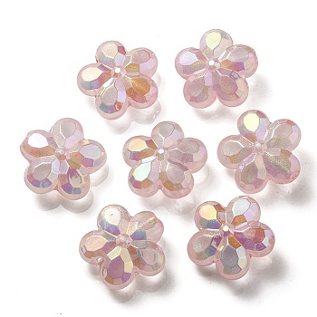 UV Plating Luminous Transparent Acrylic Beads, Glow in The Dark, Flower, Misty Rose, 26x27.5x12.5mm, Hole: 4.5mm