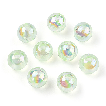 Transparent Acrylic Beads, AB Colors Plated, Round, Pale Green, 10mm, Hole: 1.8mm, about 950pcs/500g