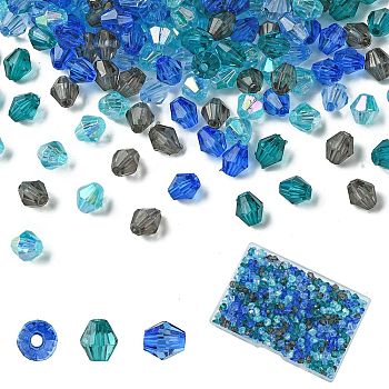 Transparent Acrylic Beads, Bicone, Deep Sky Blue, 6x5.5~6mm, Hole: 1mm, 100pcs/style