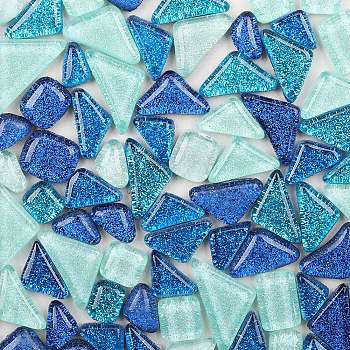 Irregular Transparent Glass Cabochons, Mosaic Tiles, for Home Decoration or DIY Crafts, Light Sky Blue, 12~13x13~25x4~4.5mm, 600pcs/kg