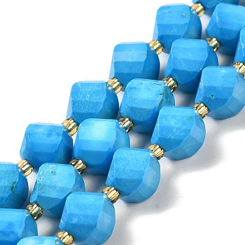 Dyed Natural Howlite Beads Strands, with Seed Beads, Faceted Twist, Deep Sky Blue, 10.5x9x7.5mm, Hole: 1~1.2mm, about 32pcs/strand, 15.43 inch(39.2cm)