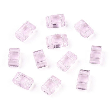 2-Hole Glass Seed Beads, Transparent Colours, Rectangle, Pearl Pink, 4.5~5.5x2x2~2.5mm, Hole: 0.5~0.8mm