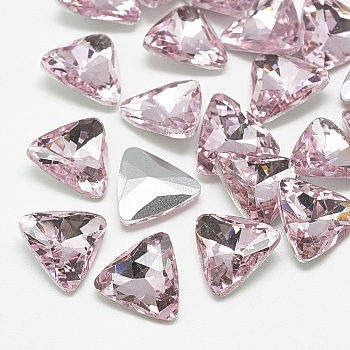 Pointed Back Glass Rhinestone Cabochons, Back Plated, Faceted, Triangle, Light Rose, 11x12x4.5mm