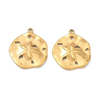 304 Stainless Steel Pendants, Flat Round with Flower Charms, Golden, 19.5x18x1.5mm, Hole: 1.4mm