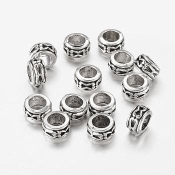 Tibetan Style Alloy Beads, Large Hole Beads, Lead Free and Cadmium Free, Rondelle, Antique Silver, about 6mm in diameter, 3.5mm thick, hole: 3.5mm