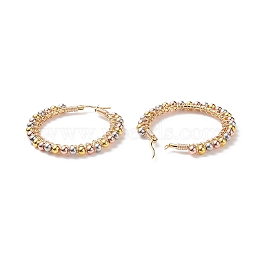 2 Pair 2 Color Round Brass Braided Bead Hoop Earrings(EJEW-JE05080)-3