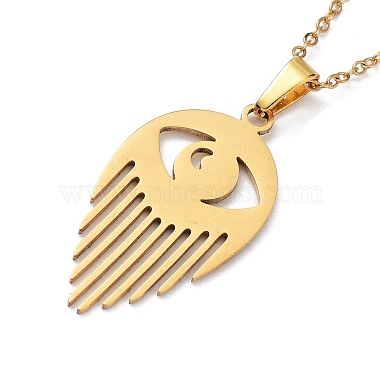 201 Stainless Steel Eye Pendant Necklace with Cable Chains(NJEW-Q317-01G)-3
