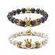 Electroplated Natural Lava Rock & Synthetic Howlite Beads Stretch Bracelets Set for Girl Women(X1-BJEW-JB06924)-1