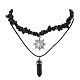 2Pcs 2 Style Natural Obsidian Bullet & Alloy Sun Pendant Necklaces Set(NJEW-JN04514-02)-1