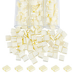 210~240Pcs Glass Seed Beads, 2-Hole, Square, Light Yellow, 5x4.5~5.5x2~2.5mm, Hole: 0.5~0.8mm(SEED-NB0002-08D)