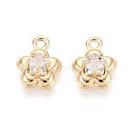 Brass Pave Cubic Zirconia Pendants, Flower Charms, Real 18K Gold Plated, 10~10.5x8x4mm, Hole: 1.4mm(KK-T071-44G)