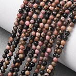 Natural Rhodonite Beads Strands, Round, 3~3.5mm, Hole: 0.7mm, about 135~139pcs/strand, 14.76''~14.96''(37.5~38cm)(G-Z116-A14-3mm)