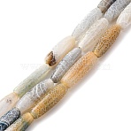 Natural Weathered Agate Beads Strands, Dyed & Heated, Oval, Peru, 23.5~32.5x8~13mm, Hole: 2mm, about 13pcs/strand, 14.57''~15.55''(37~39.5cm)(G-P570-C02-01)