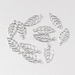 Non-Tarnish Hollow Leaf 316 Surgical Stainless Steel Filigree Charms, Stainless Steel Color, 13x5x1mm, Hole: 0.5mm(X-STAS-M258-06)