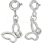 2Pcs 925 Sterling Silver Pendant Decoration, with Cubic Zirconia, Platinum, Butterfly, 20.5mm(STER-BBC0008-30C)