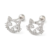 Cat Shape Brass Micro Pave Clear Cubic Zirconia Ear Plug Gauges, Platinum, 11.6x8.7mm(EJEW-L289-02P-02)