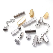 Stainless Steel Ribbon Crimp Ends, Mixed Style, Mixed Color, 7~85x6~30x5.5~7mm(STAS-XCP0001-17)
